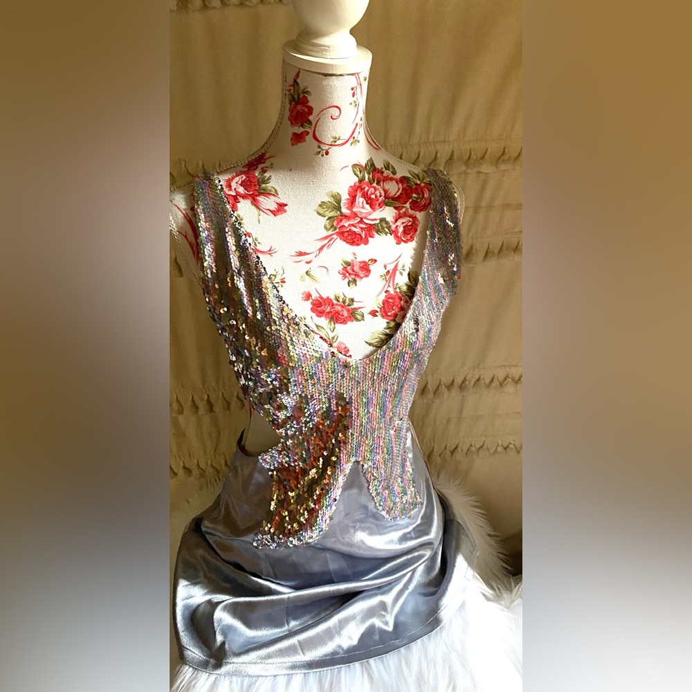 Sugar Thrillz Silver Sequin Backless Dress